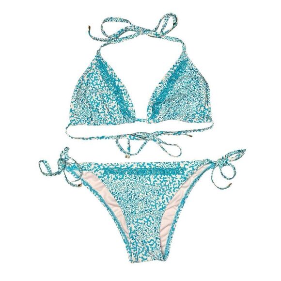 Michael Kors Women’s M/L Two-Piece Bikini Swimsuit Blue Beaded - Picture 1 of 9